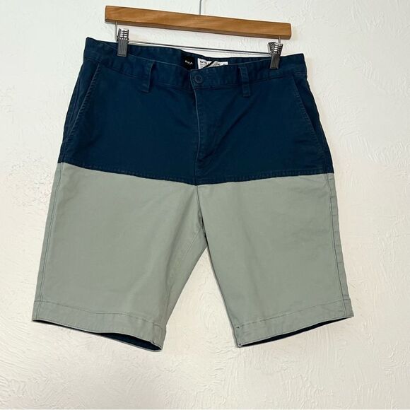 RVCA Shorts Mens Colorblock Cotton Twill  Nature x Industry SZ 32 - Picture 1 of 7